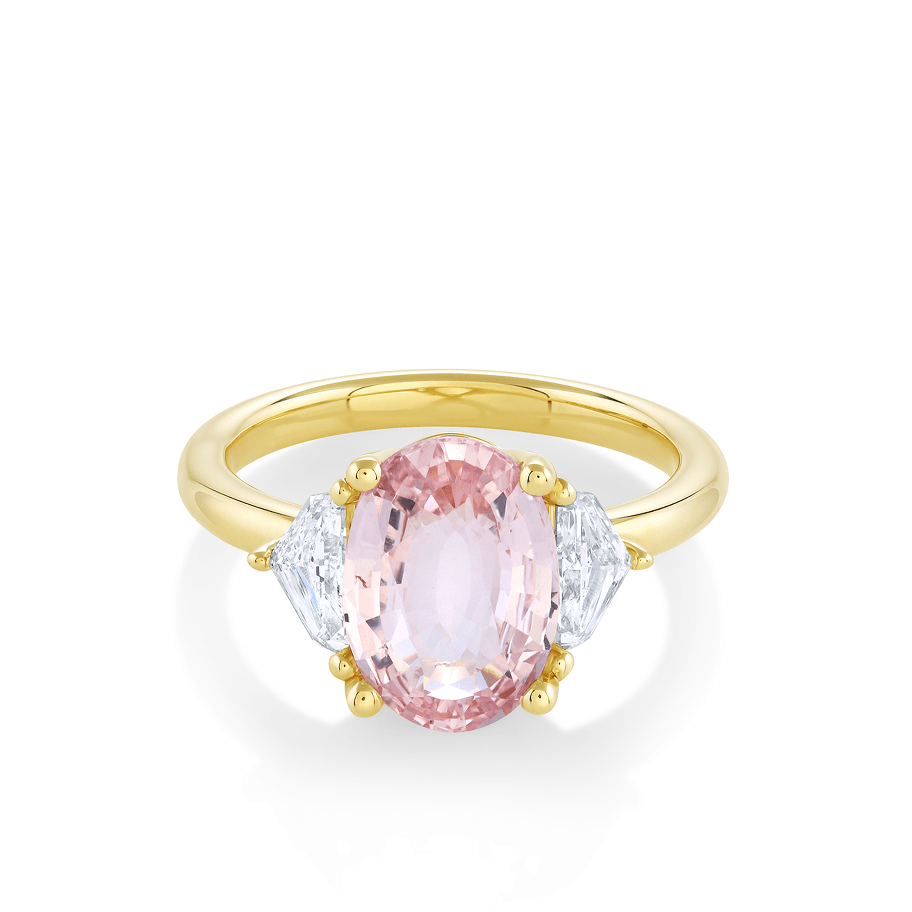 Marrow Fine Jewelry Peach Sapphire Three Stone Ring