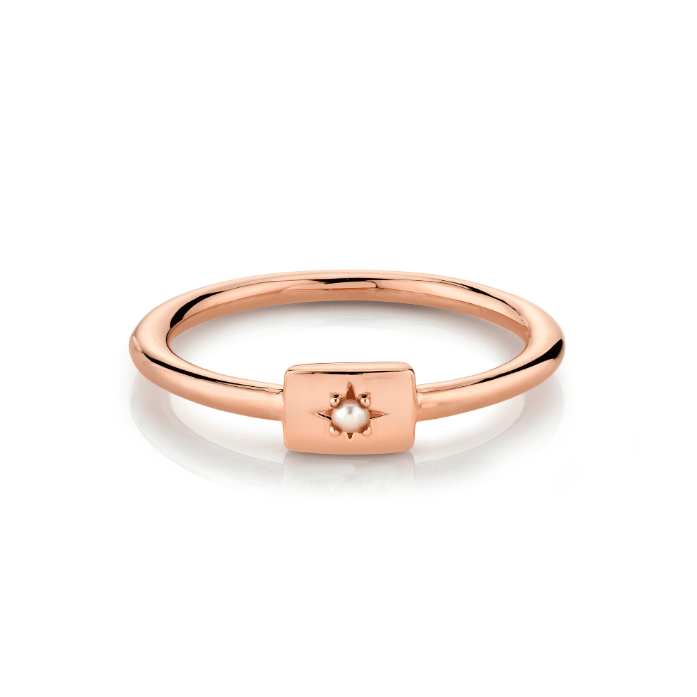 Marrow Fine Jewelry Pearl Star Plate June Birthstones Stacking Ring