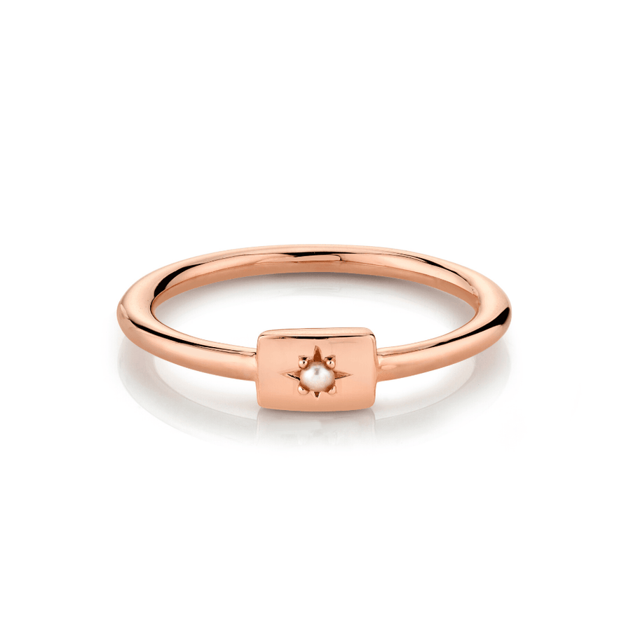 Marrow Fine Jewelry Pearl Star Plate June Birthstones Stacking Ring [Rose Gold]