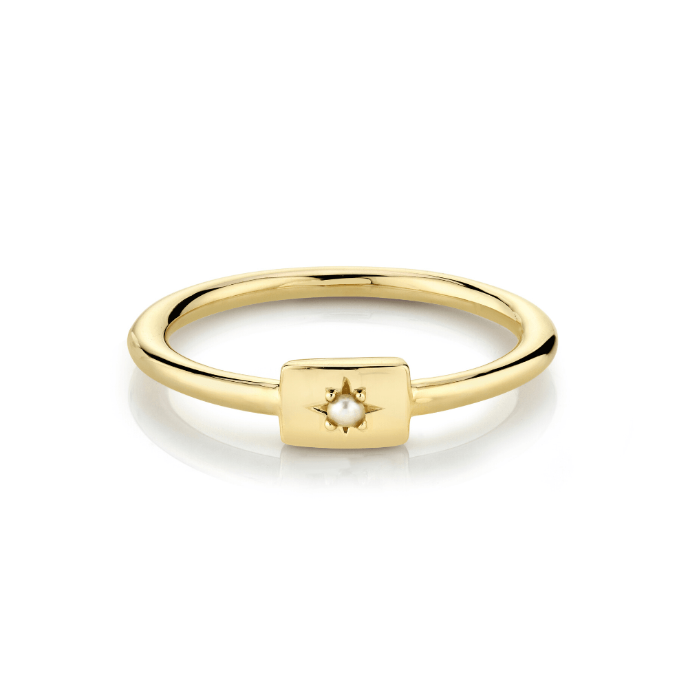 Marrow Fine Jewelry Pearl Star Plate June Birthstones Stacking Ring