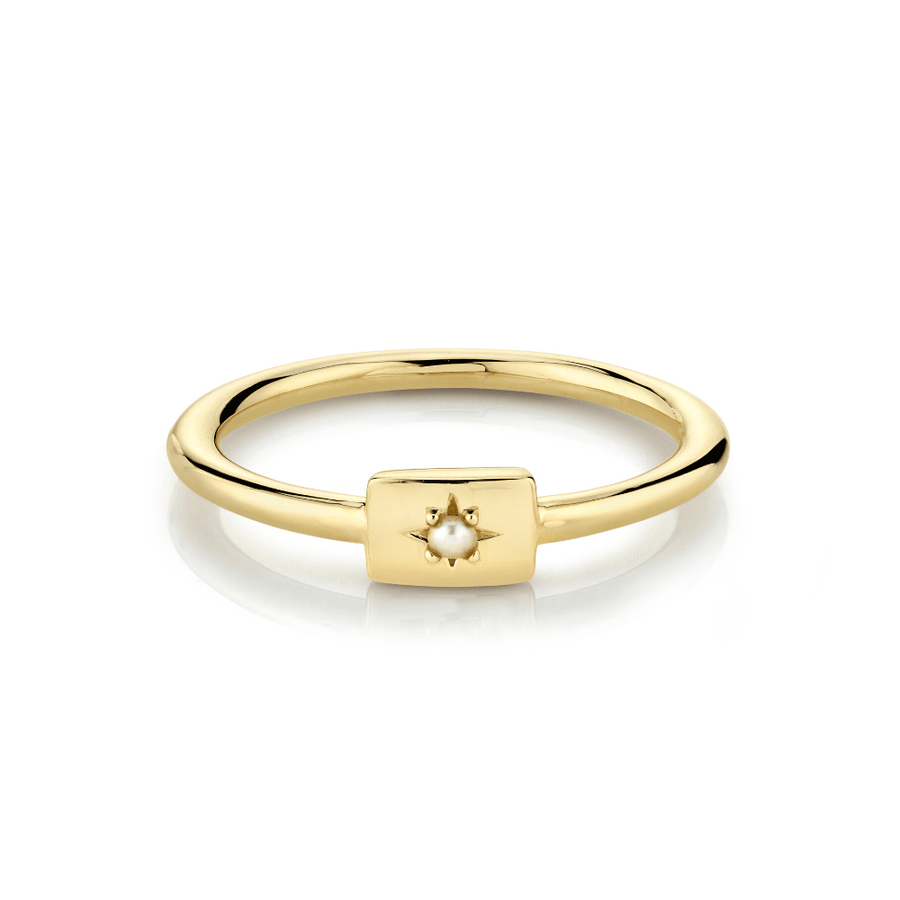 Marrow Fine Jewelry Pearl Star Plate June Birthstones Stacking Ring [Yellow Gold]