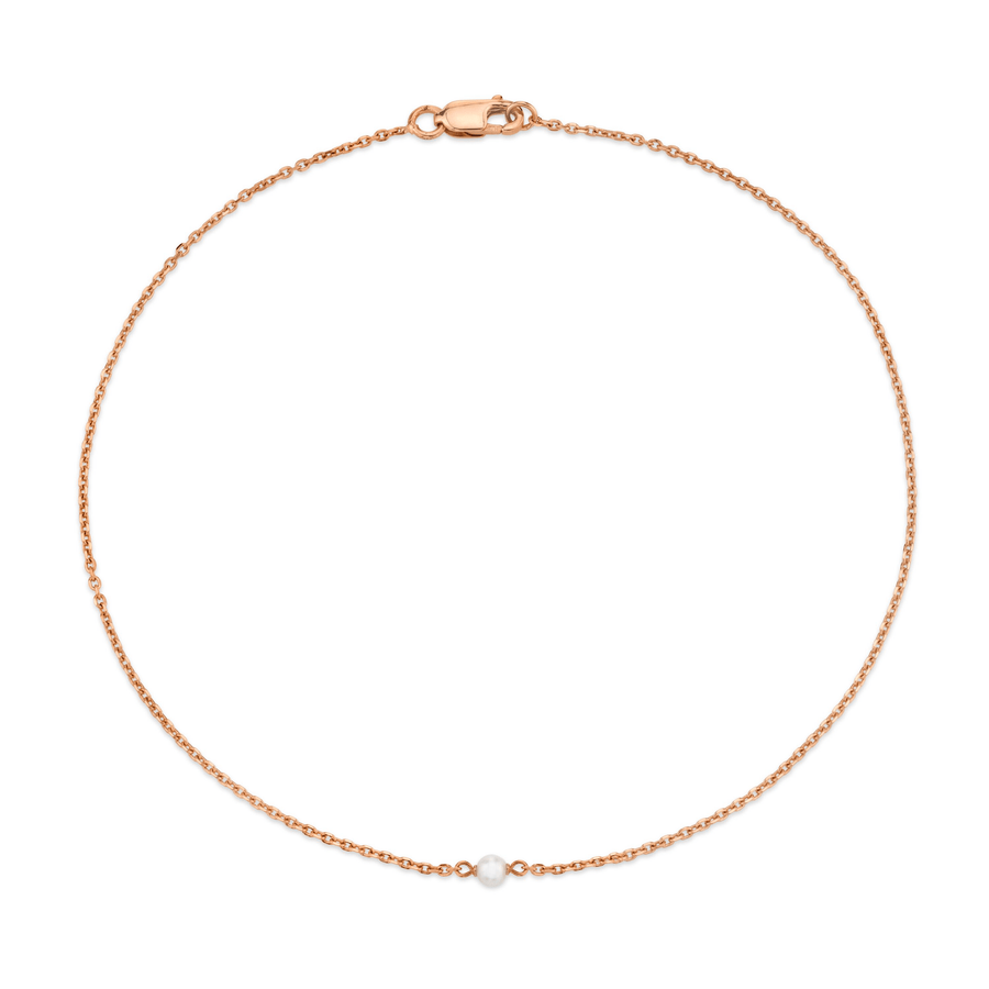 Marrow Fine Jewelry Dainty Solid Golf Chain Pearl Anklet [Rose Gold]