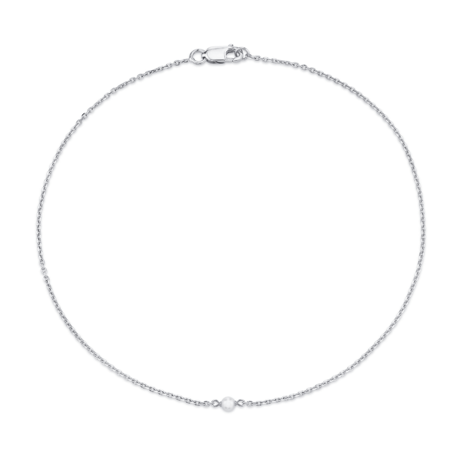 Marrow Fine Jewelry Dainty Solid Golf Chain Pearl Anklet [White Gold]