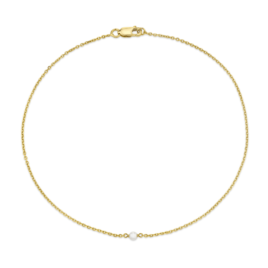 Marrow Fine Jewelry Dainty Solid Golf Chain Pearl Anklet [Yellow Gold]