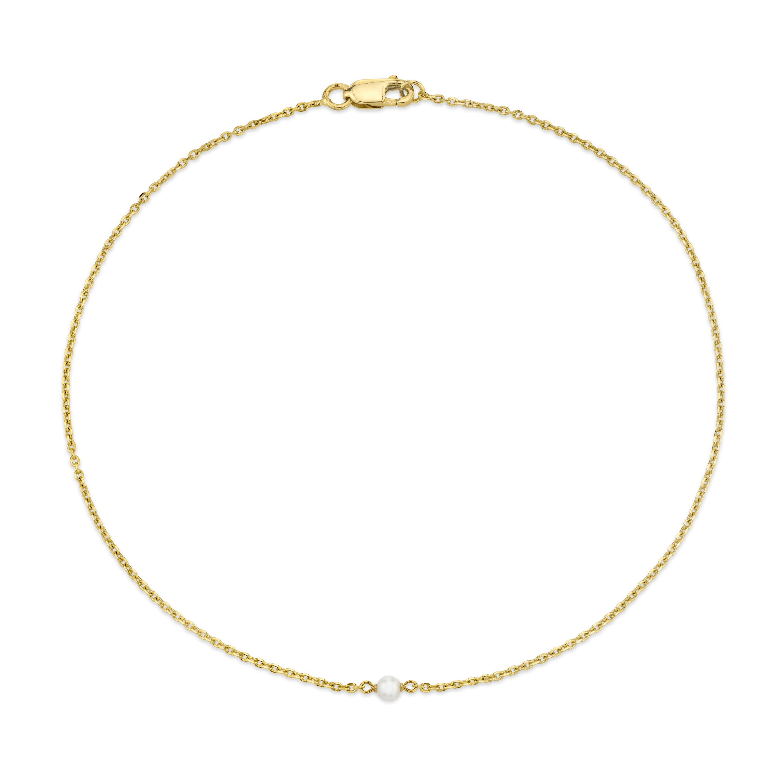 Marrow Fine Jewelry Dainty Solid Golf Chain Pearl Anklet