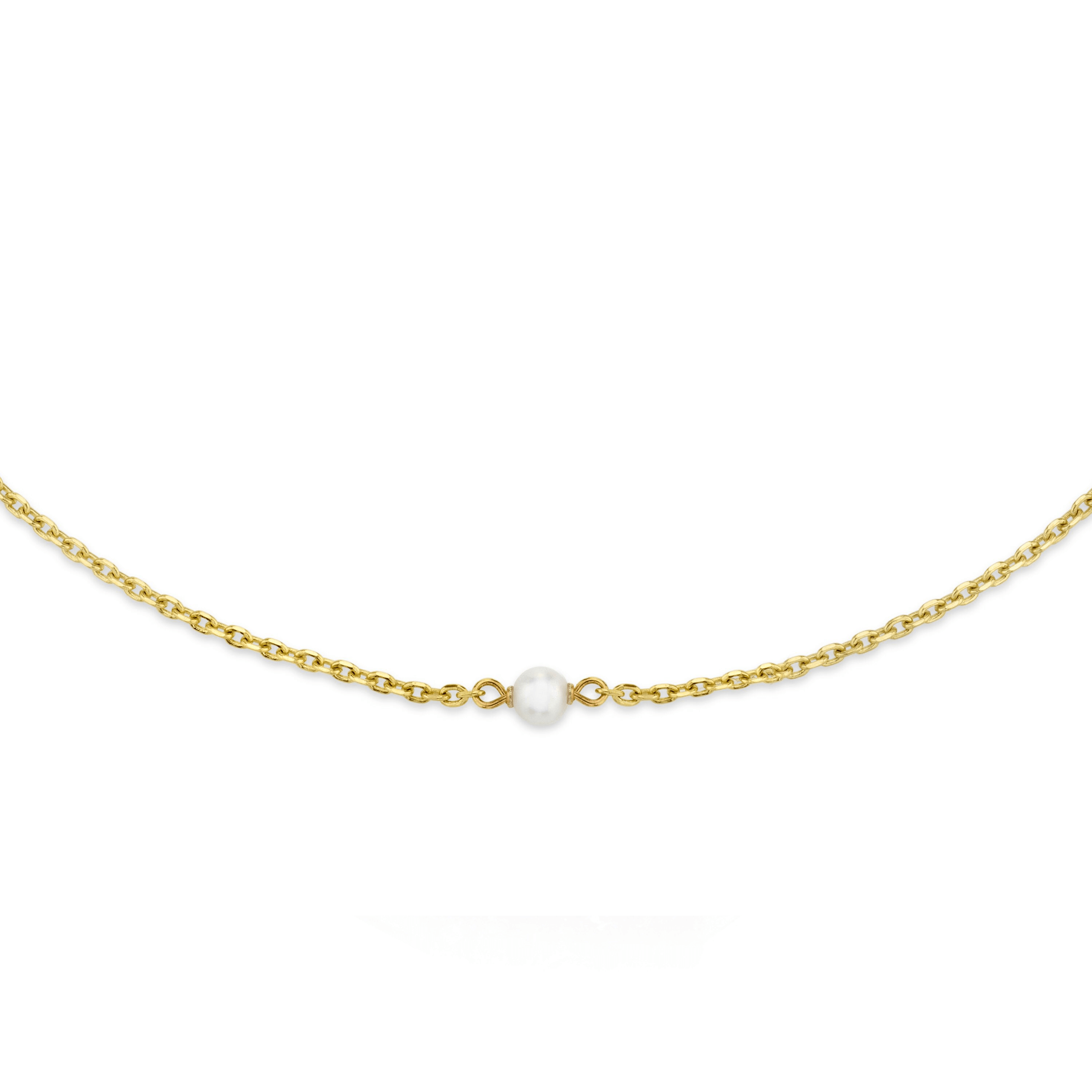 Marrow Fine Jewelry Dainty Solid Golf Chain Pearl Anklet