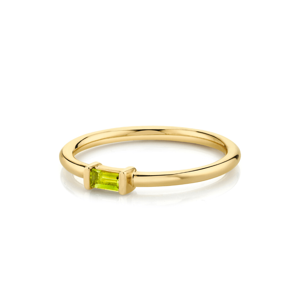 Marrow Fine Jewelry Green Peridot Straight Baguette Stacking August Birthstone Ring