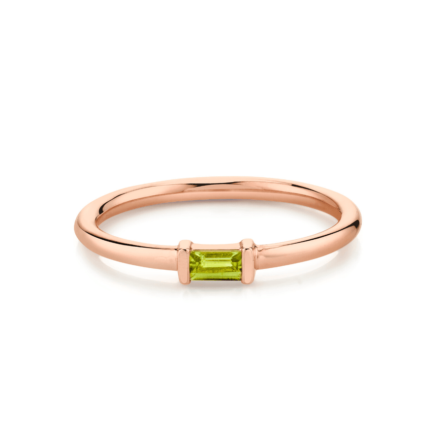 Marrow Fine Jewelry Green Peridot Straight Baguette Stacking August Birthstone Ring [Rose Gold]