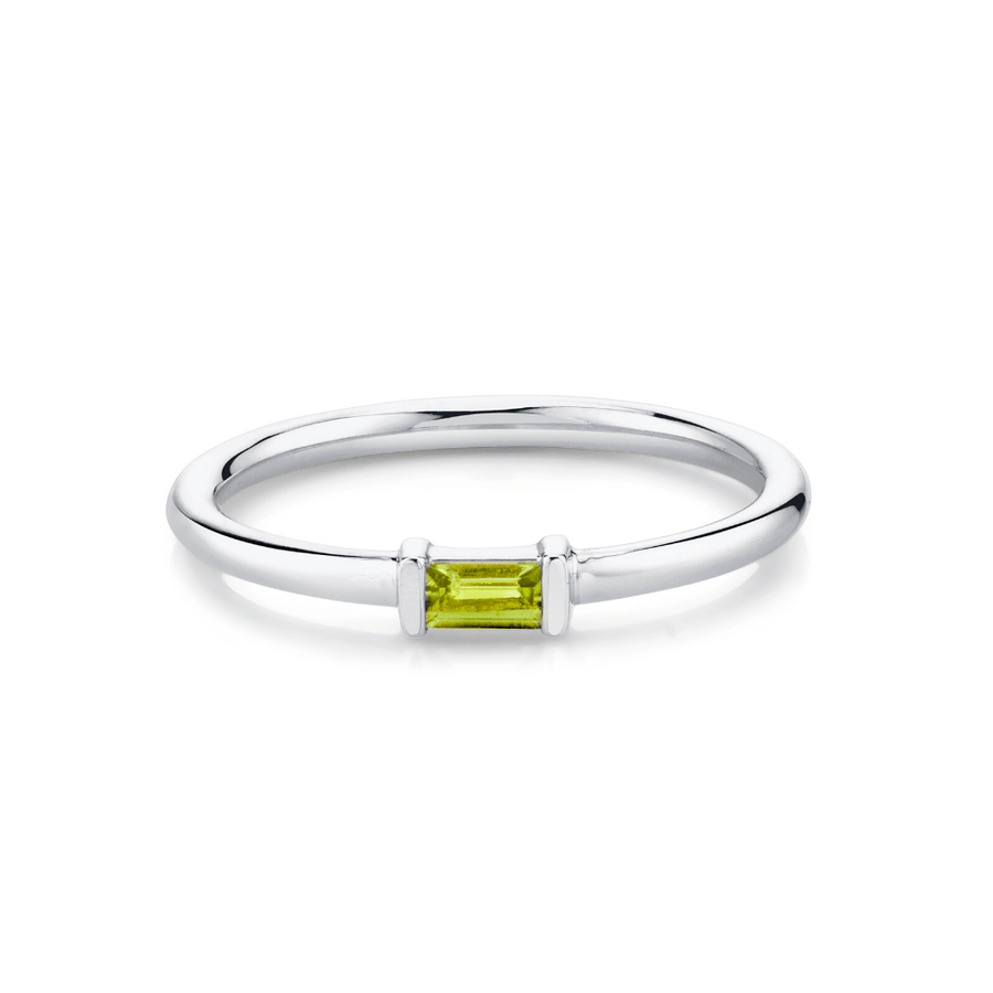 Marrow Fine Jewelry Green Peridot Straight Baguette Stacking August Birthstone Ring [White Gold]