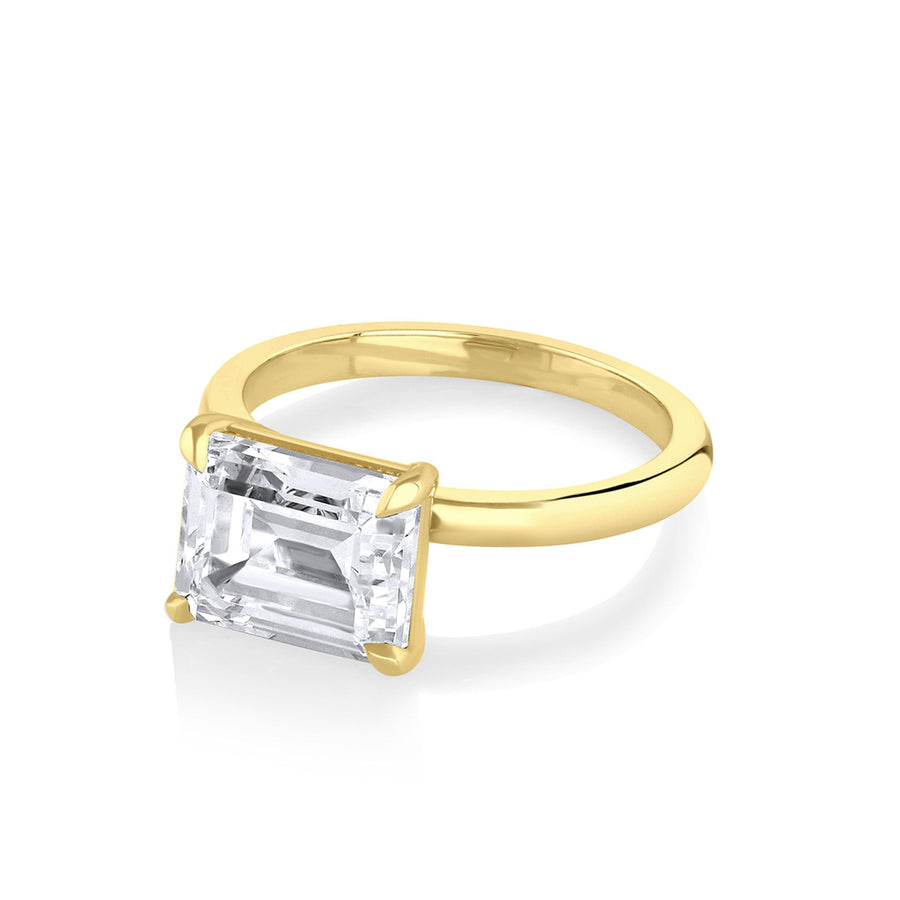 Marrow Fine Jewelry East/west Set White Diamond Emerald Cut Engagement Ring With Bead Prongs [Yellow Gold]