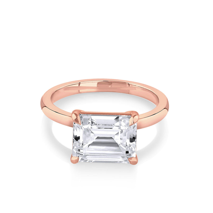 Marrow Fine Jewelry East/west Set White Diamond Emerald Cut Engagement Ring With Bead Prongs [Rose Gold]
