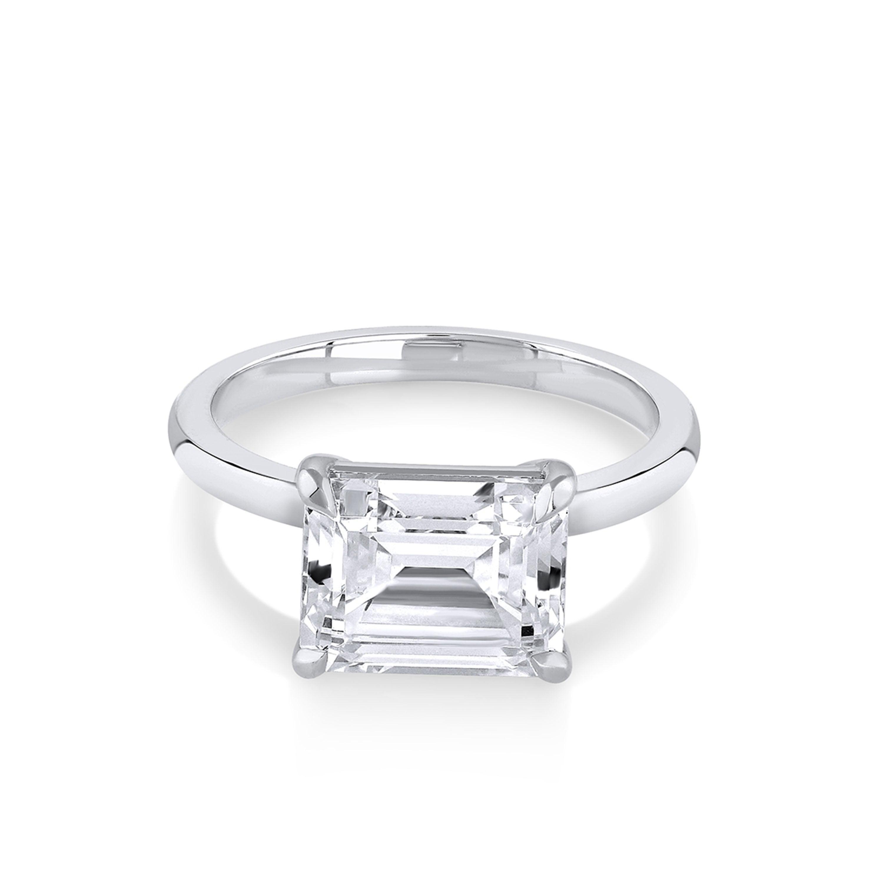 Marrow Fine Jewelry East/west Set White Diamond Emerald Cut Engagement Ring With Bead Prongs