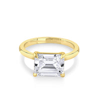 Marrow Fine Jewelry East/west Set White Diamond Emerald Cut Engagement Ring With Bead Prongs [Yellow Gold]