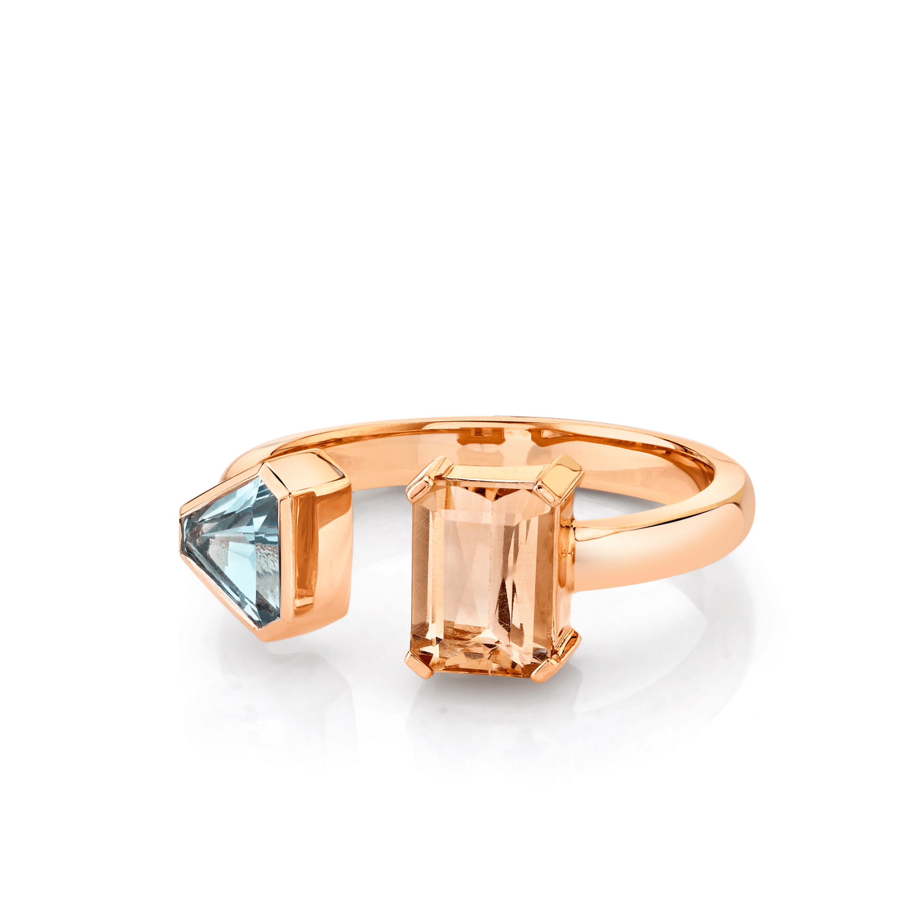 Marrow Fine Jewelry Aquamarine Topaz Open Shank Toi Et Moi Ring
