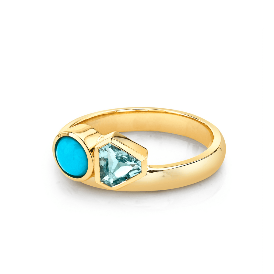 Marrow Fine Jewelry Aquamarine Turquoise Toi Et Moi Ring [Yellow Gold]