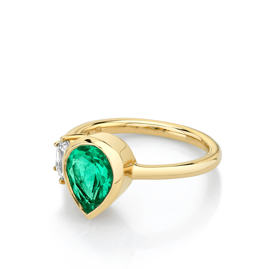 Marrow Fine Jewelry Emerald White Diamond Bezel Set Toi Et Moi Ring [Yellow Gold]
