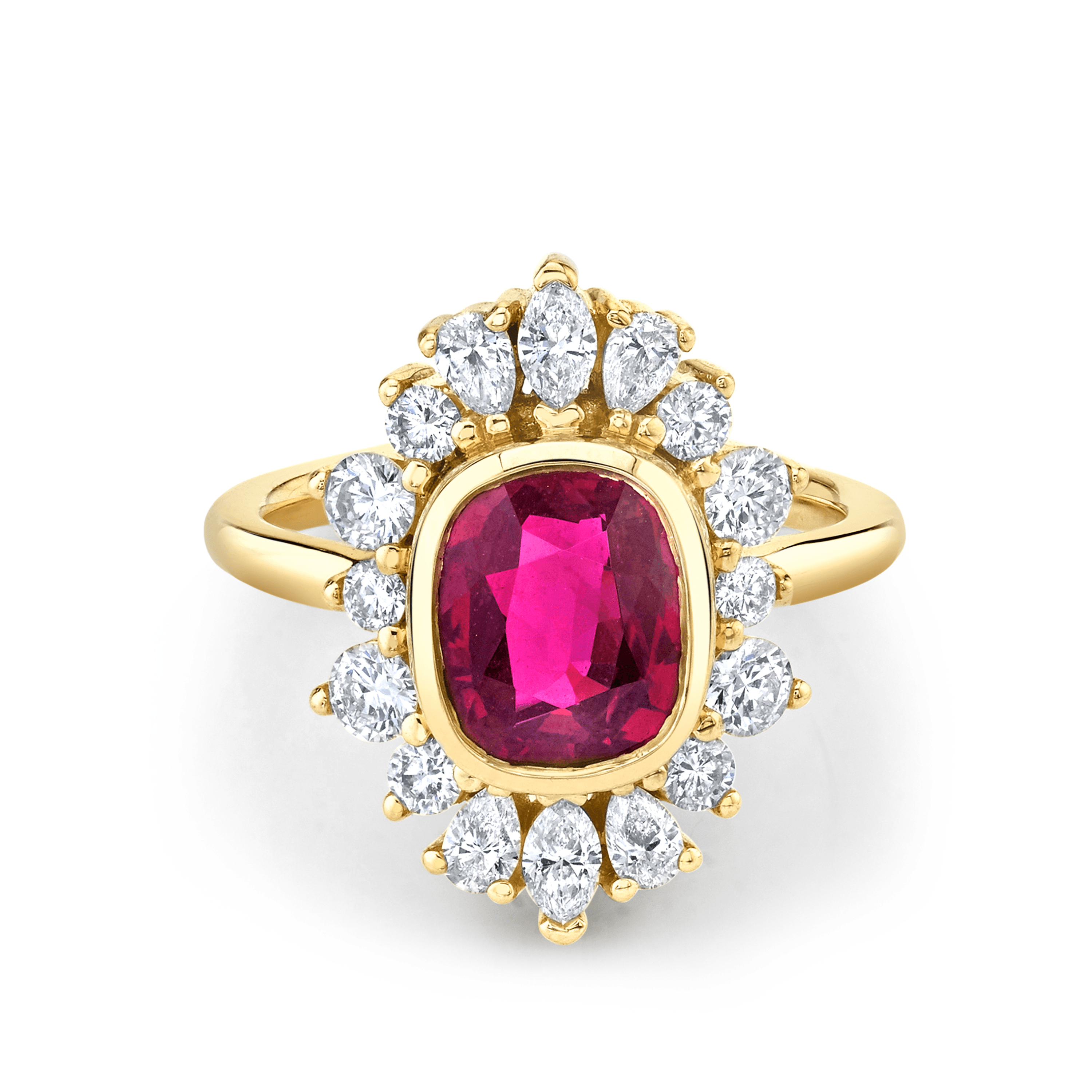 Marrow Fine Jewelry Oval Ruby White Diamonds Ballerina Ring
