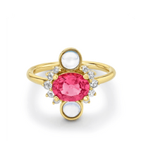 Marrow Fine Jewelry Pink Sapphire Moonstone Cabochons Rose Cut Diamonds Ring [Yellow Gold]