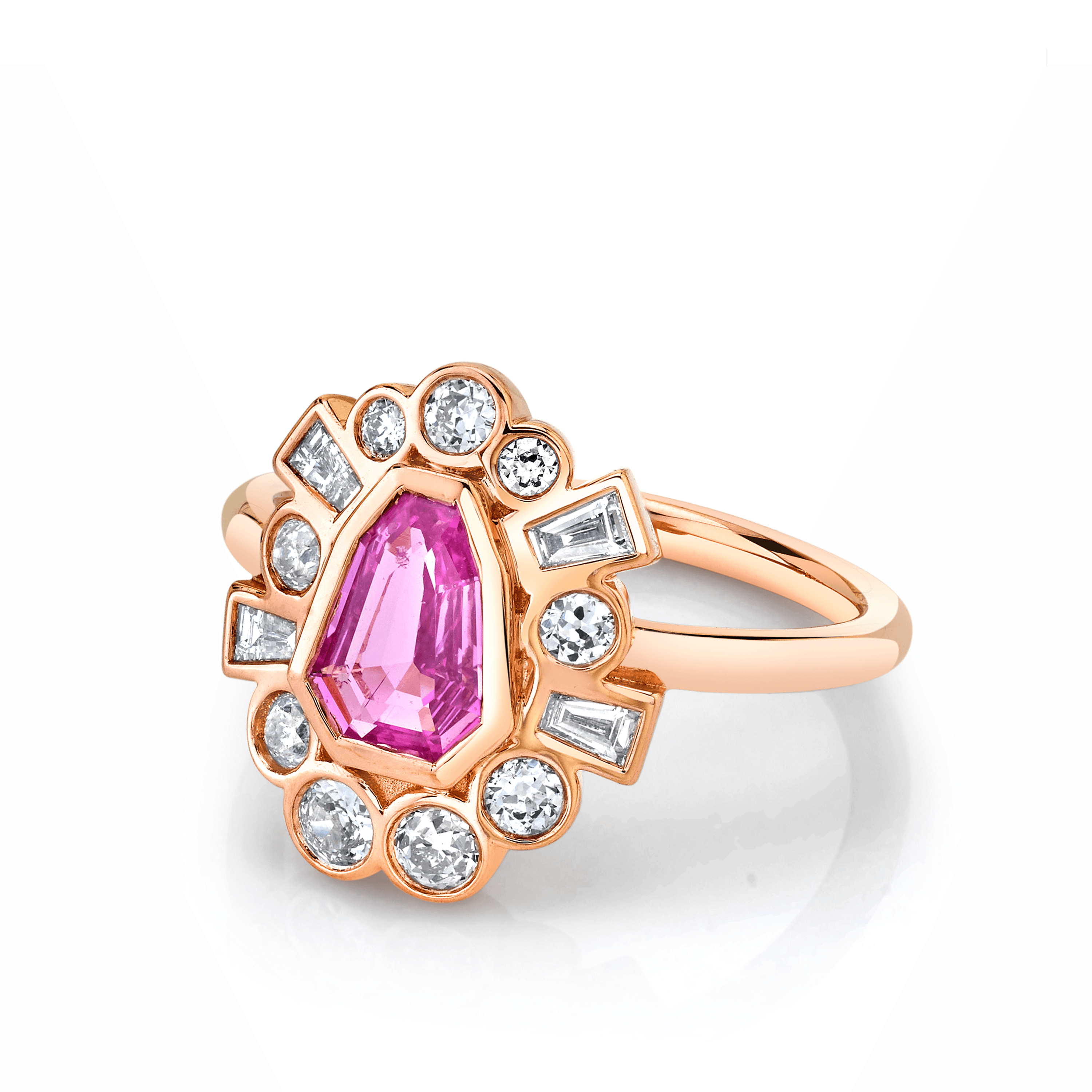 Marrow Fine Jewelry Pink Sapphire Shield Ballerina Ring