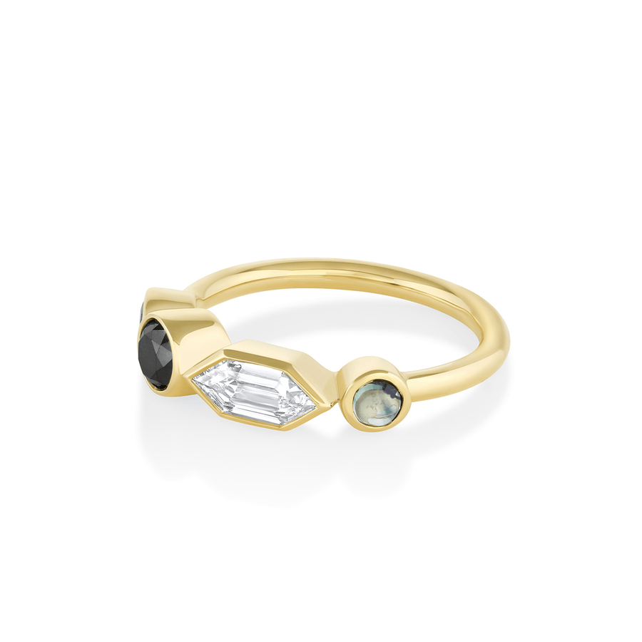 Marrow Fine Jewelry White Diamond And Sapphire Cabochon Linear Ring [Yellow Gold]
