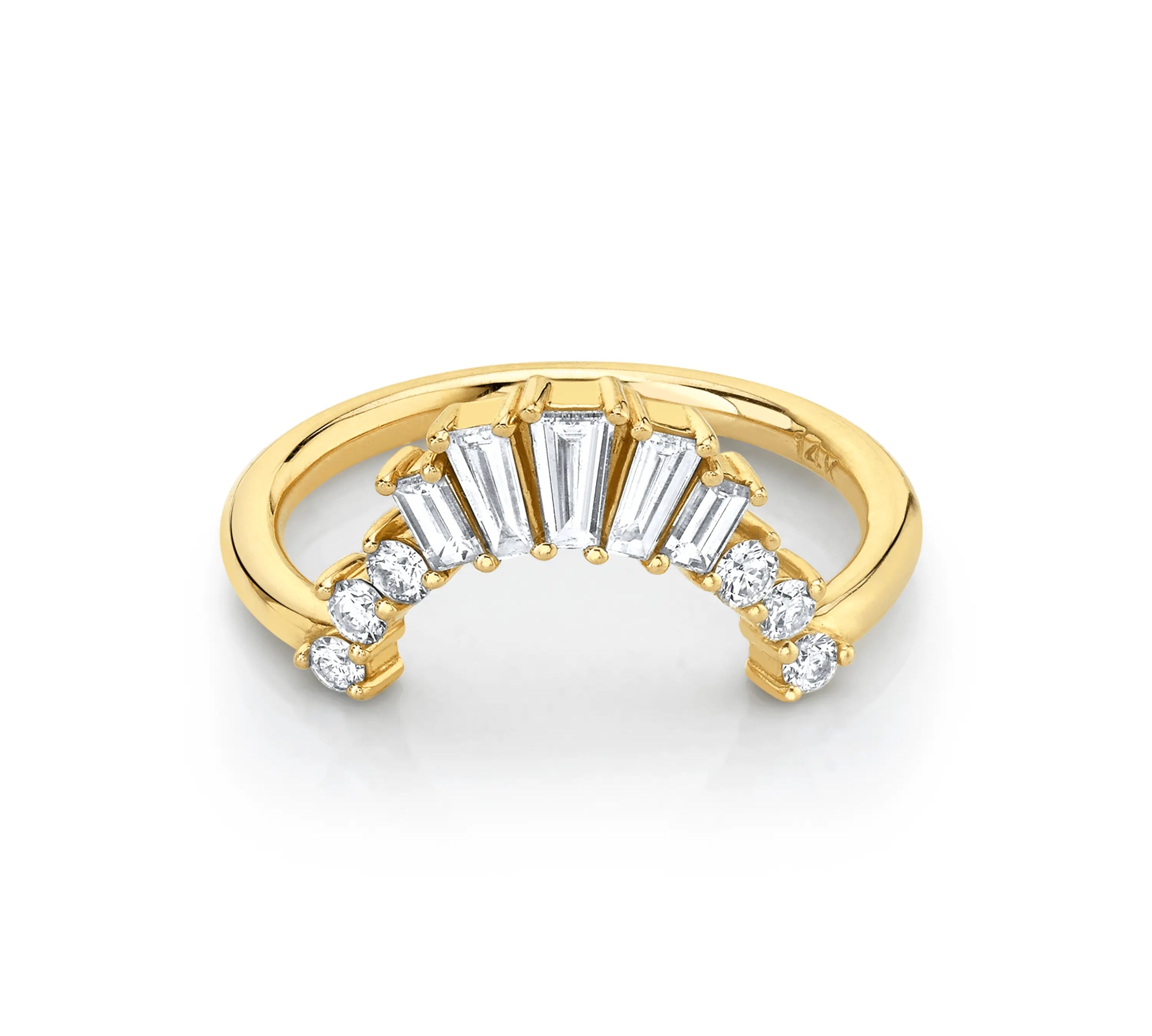 Marrow Fine Jewelry White Diamond Baguette And Round Art Deco Stacking Wedding Band [Yellow Gold]