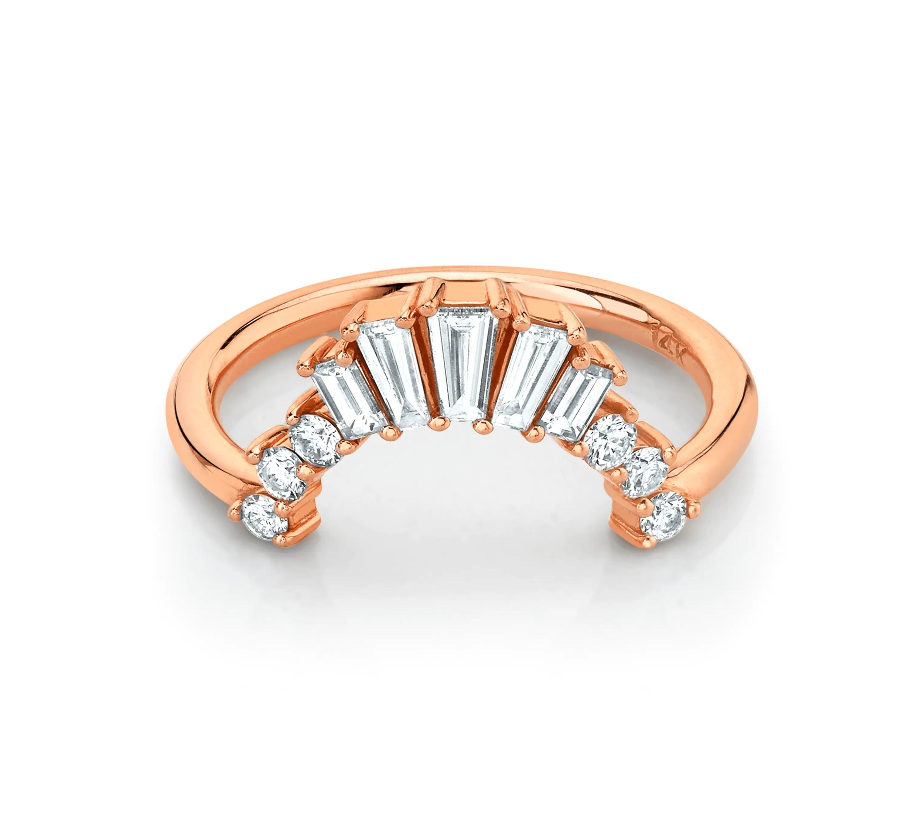 Marrow Fine Jewelry White Diamond Baguette And Round Art Deco Stacking Wedding Band [Rose Gold]