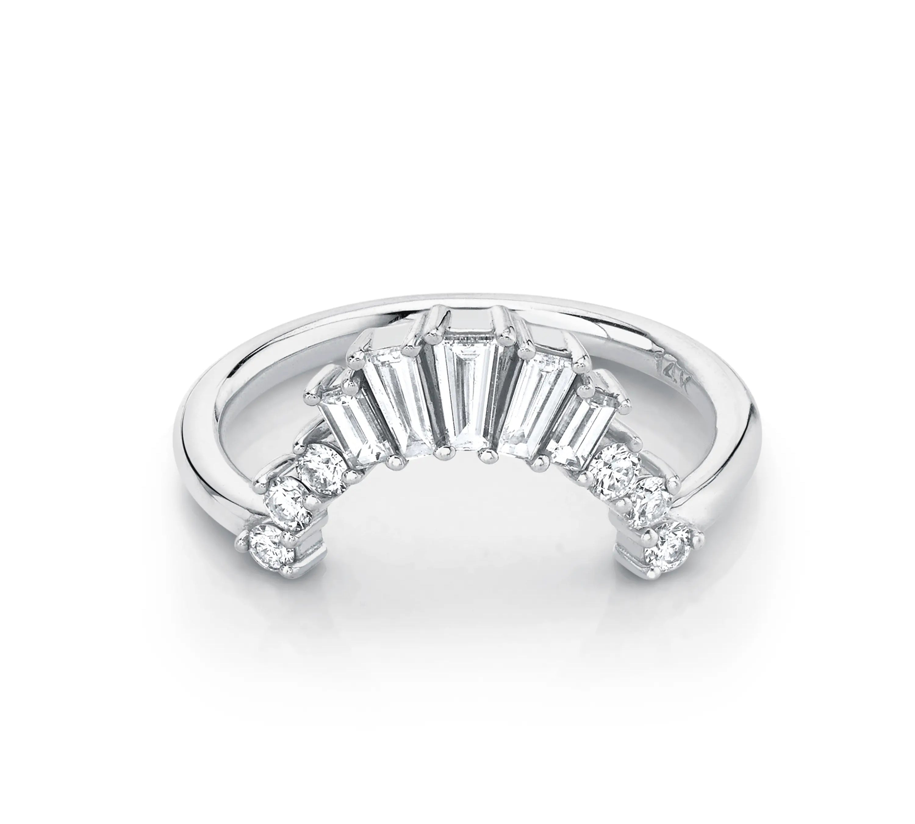 Marrow Fine Jewelry White Diamond Baguette And Round Art Deco Stacking Wedding Band [White Gold]