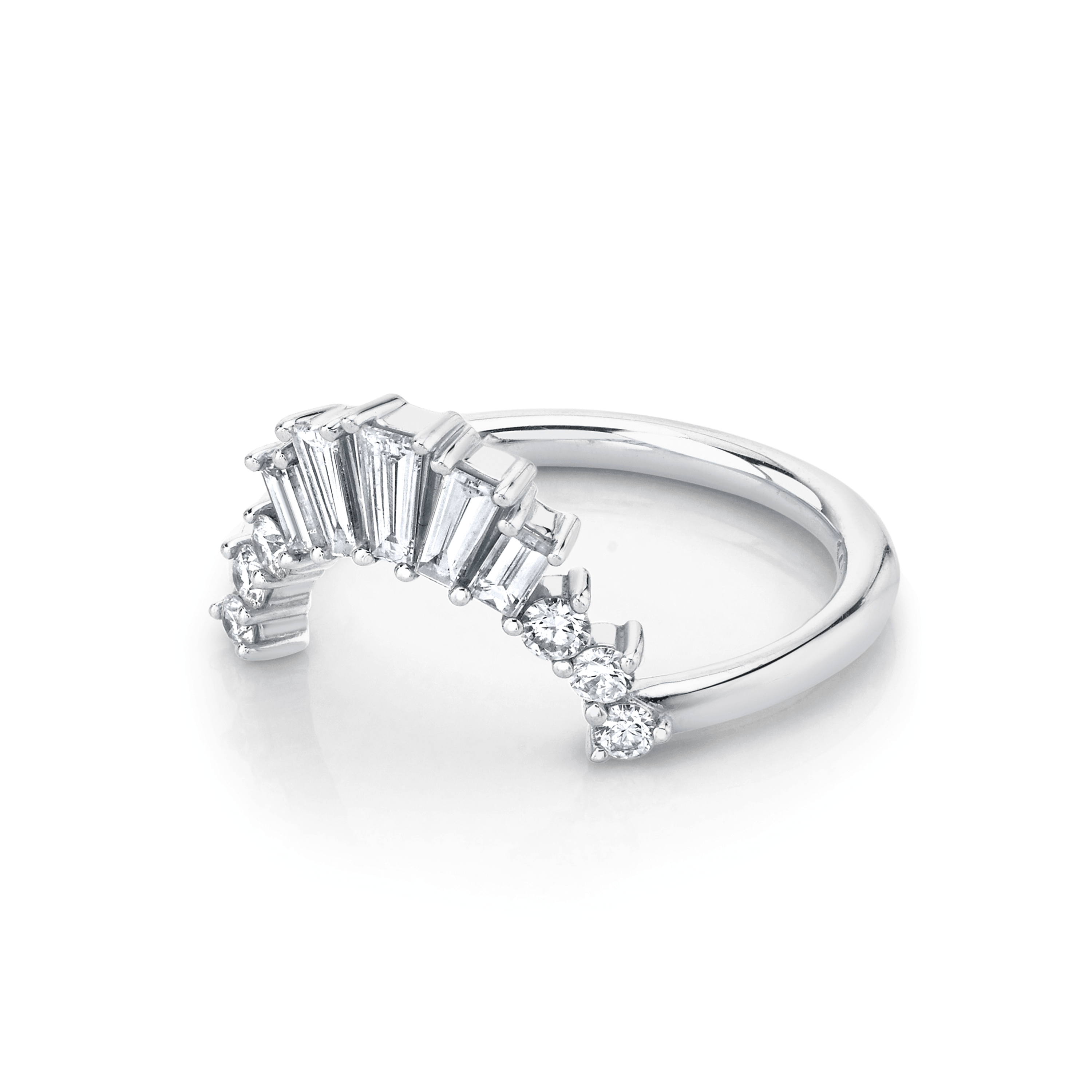 Marrow Fine Jewelry White Diamond Baguette And Round Art Deco Stacking Wedding Band