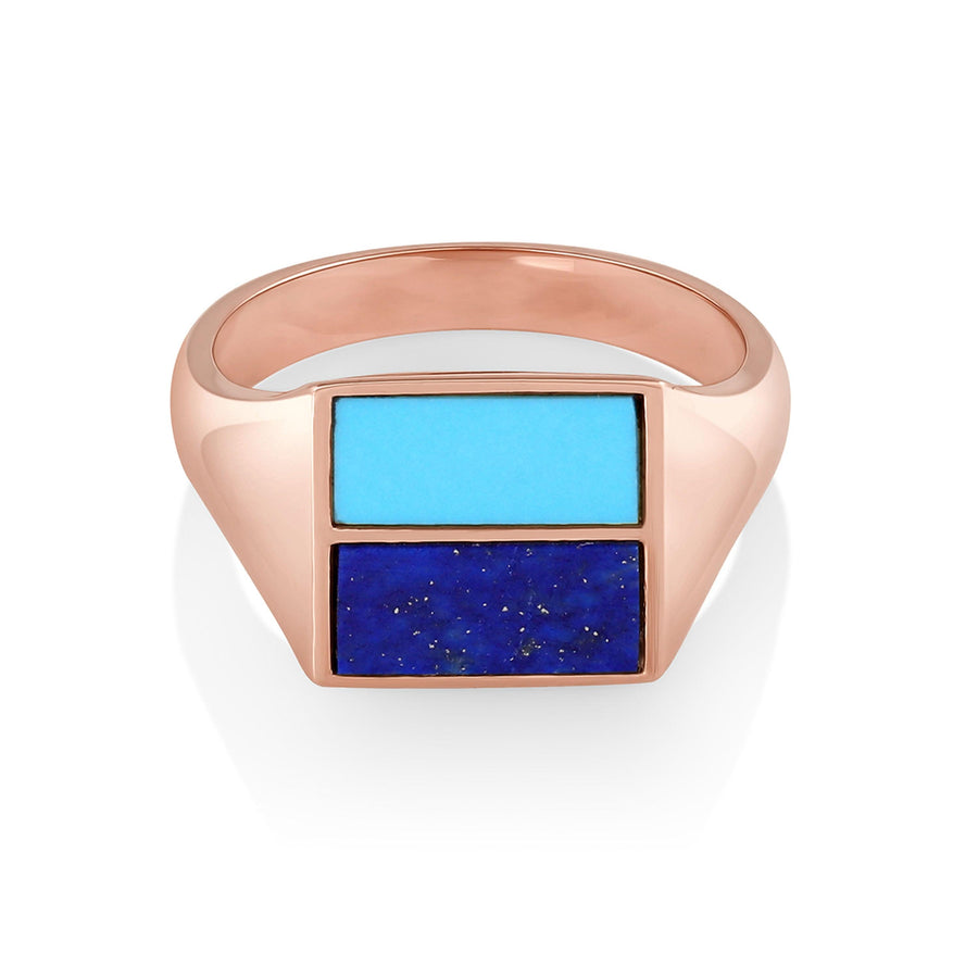 Marrow Fine Jewelry Turquoise Lapis Lazuli Sky And Sea Inlay Ring [Rose Gold]