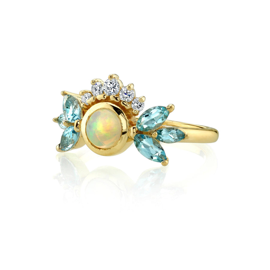 Marrow Fine Jewelry Australian Opal White Diamond And Aquamarine Marquise Gold Ring [Yellow Gold]