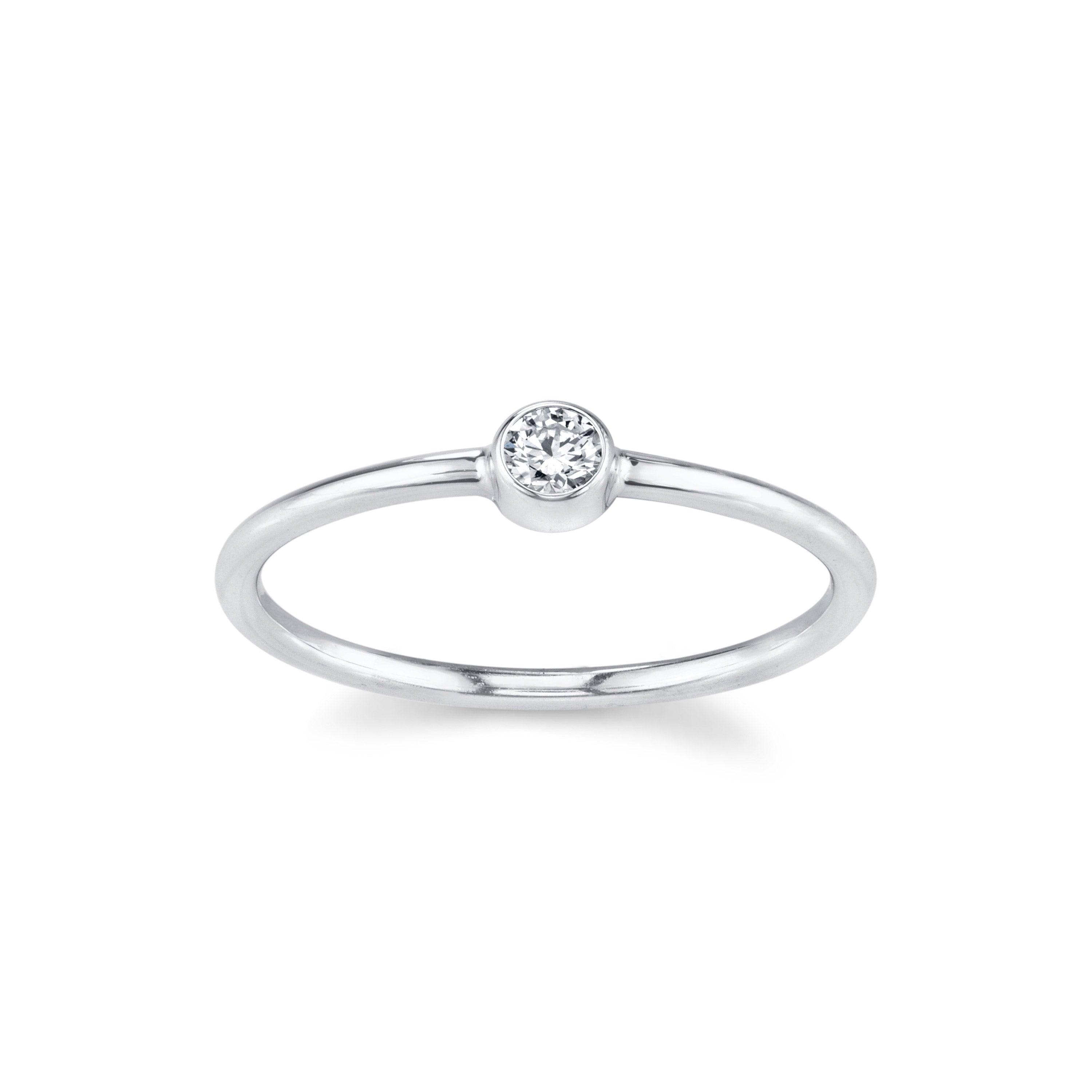 Marrow Fine Jewelry Dainty White Diamond Solitaire Sacking Ring