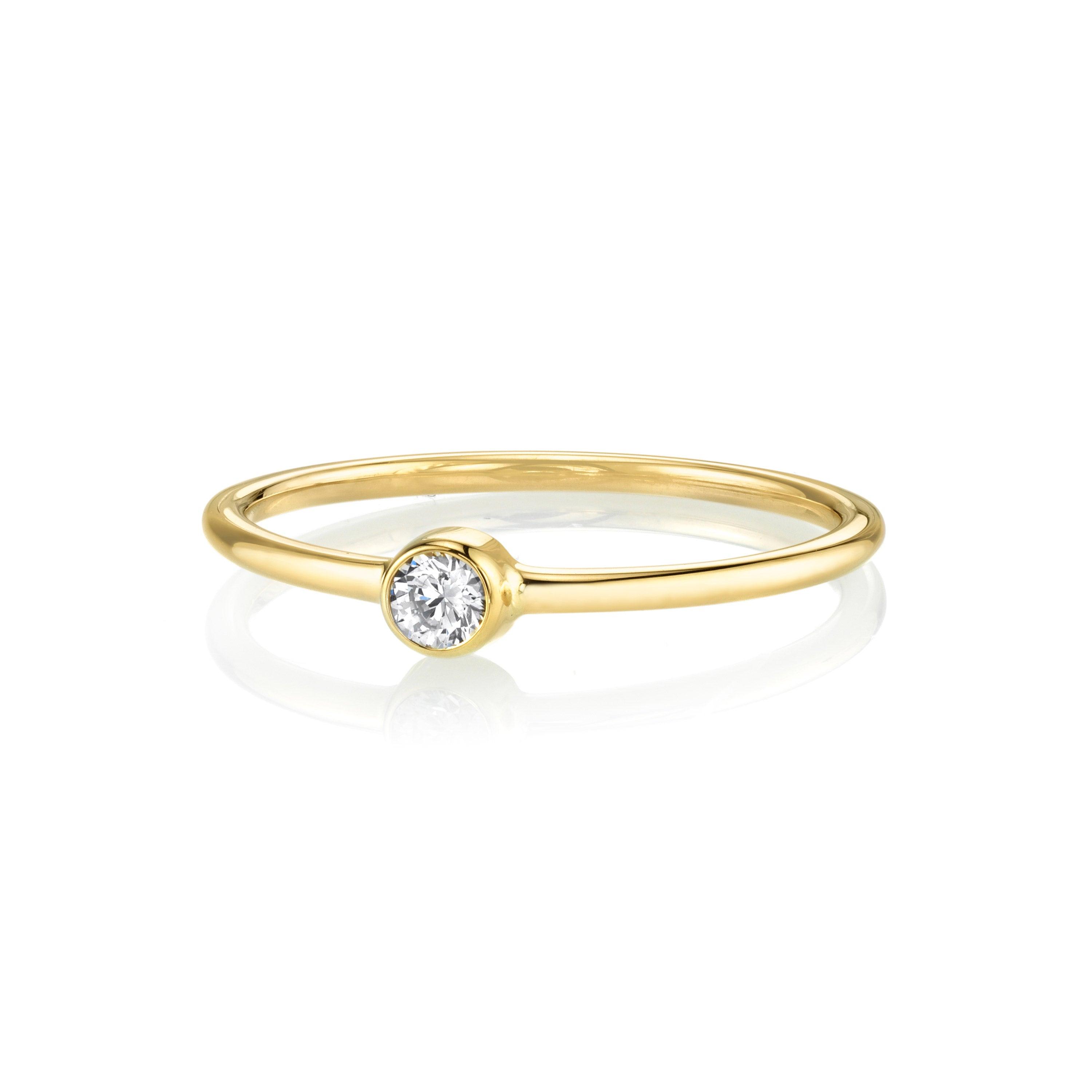 Marrow Fine Jewelry Dainty White Diamond Solitaire Sacking Ring