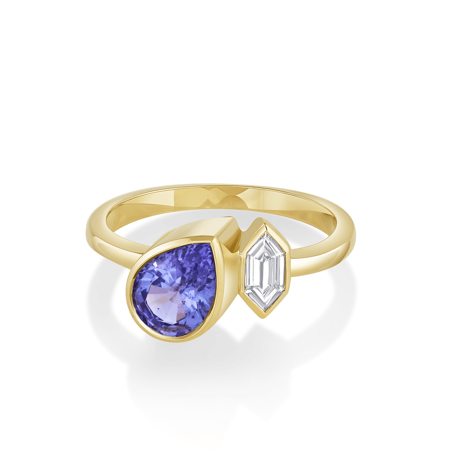 Marrow Fine Jewelry Tazanite Pear And Diamond Bullet Toi et Moi Ring [Yellow Gold]