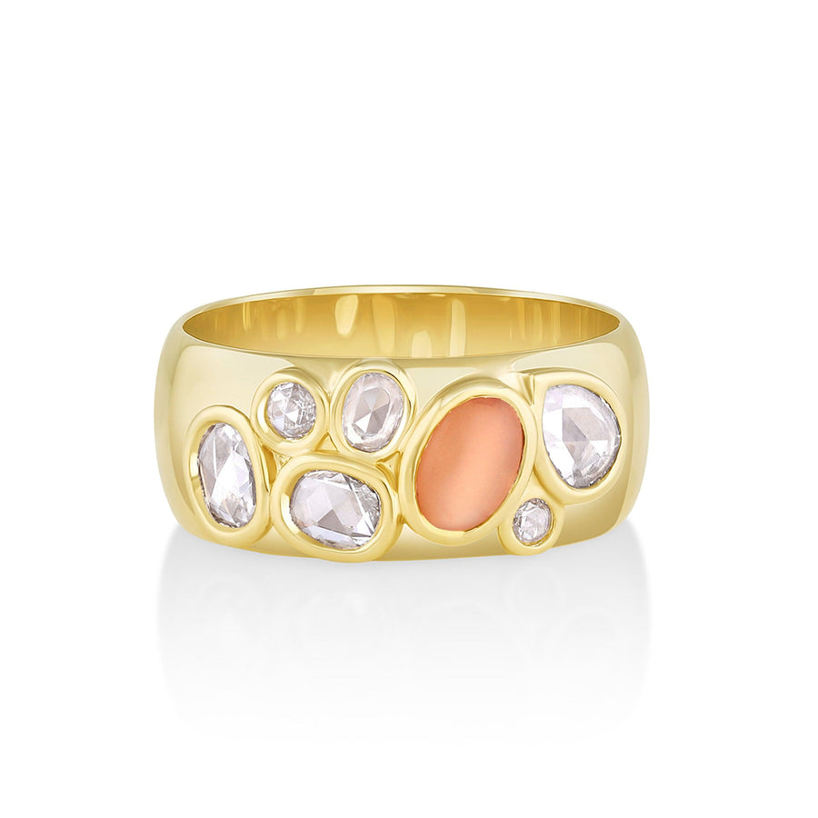 Marrow Fine Jewelry Tessera Bezel Set Peach Moonstone And Rose Cut White Diamonds Cigar Band [Yellow Gold]