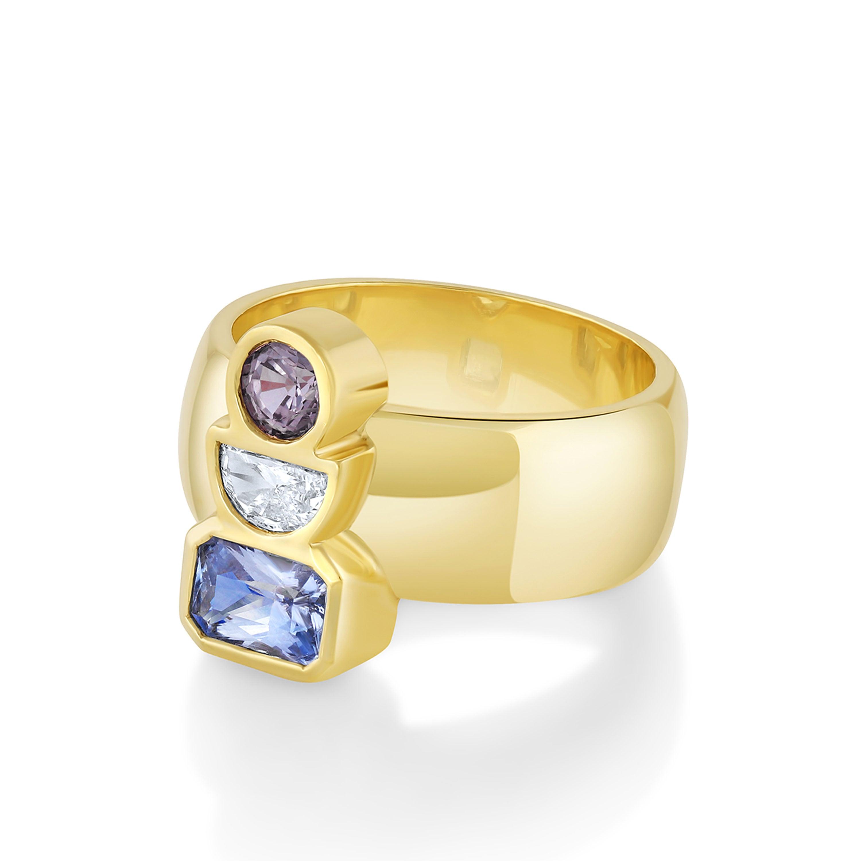 Marrow Fine Jewelry Three Stone Sapphires And White Diamond Ring
