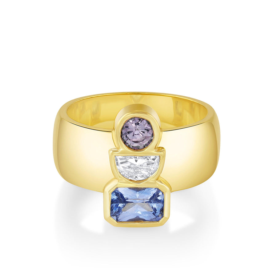 Marrow Fine Jewelry Three Stone Sapphires And White Diamond Ring [Yellow Gold]