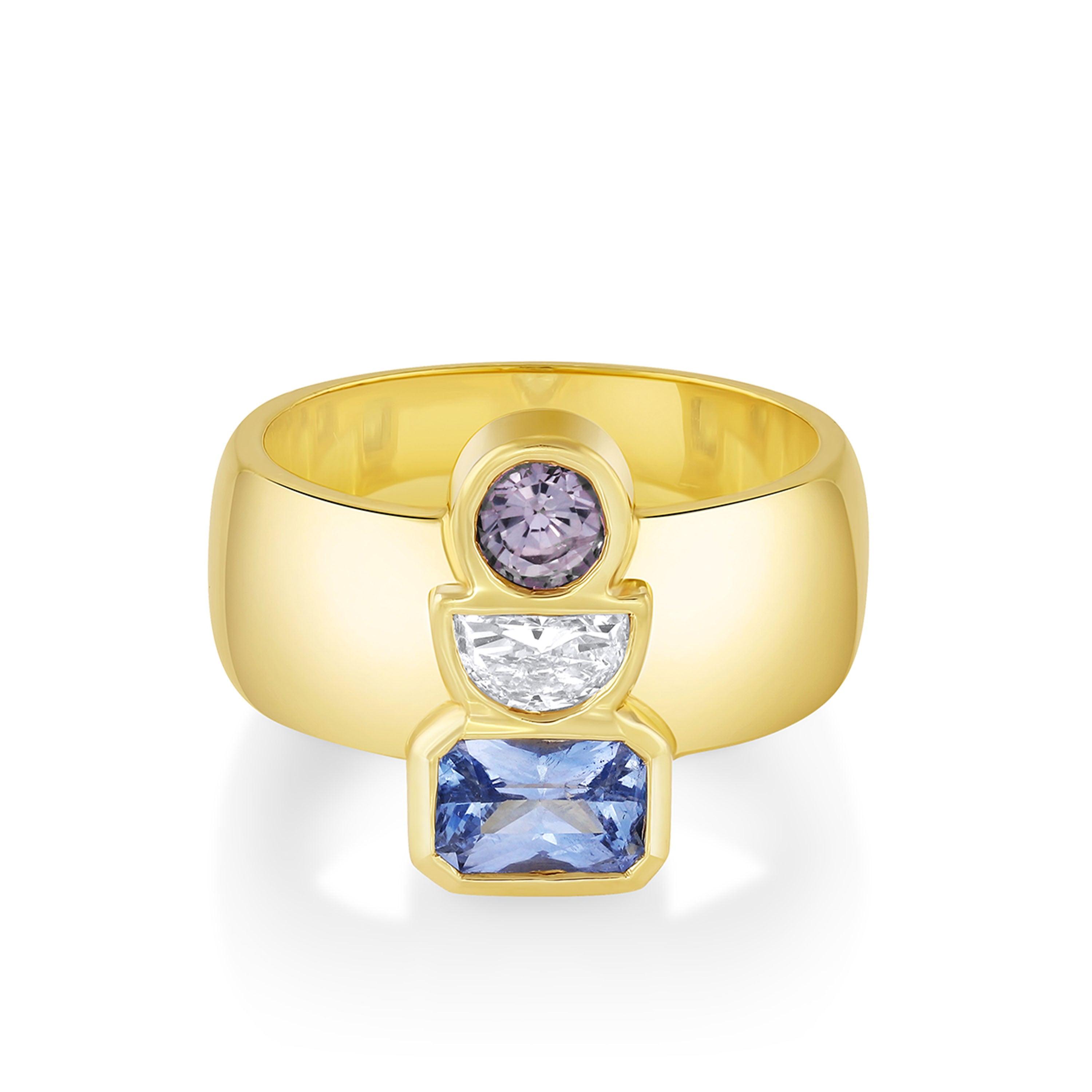 Marrow Fine Jewelry Three Stone Sapphires And White Diamond Ring