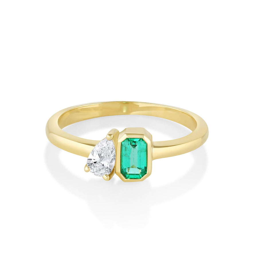 Marrow Fine Jewelry Minuette Collection Clementine Emerald and White Diamond Toi et Moi Engagement Ring [Yellow Gold]