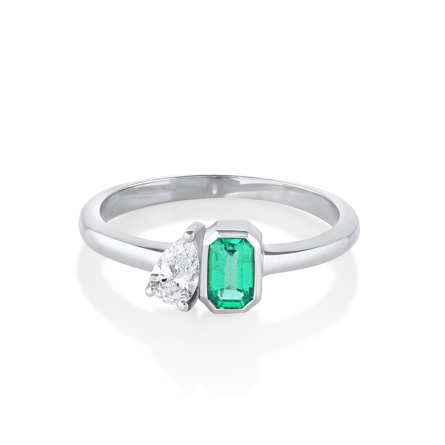 Marrow Fine Jewelry Minuette Collection Clementine Emerald and White Diamond Toi et Moi Engagement Ring [White Gold]