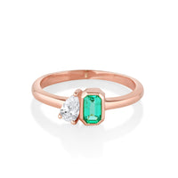 Marrow Fine Jewelry Minuette Collection Clementine Emerald and White Diamond Toi et Moi Engagement Ring [Rose Gold]