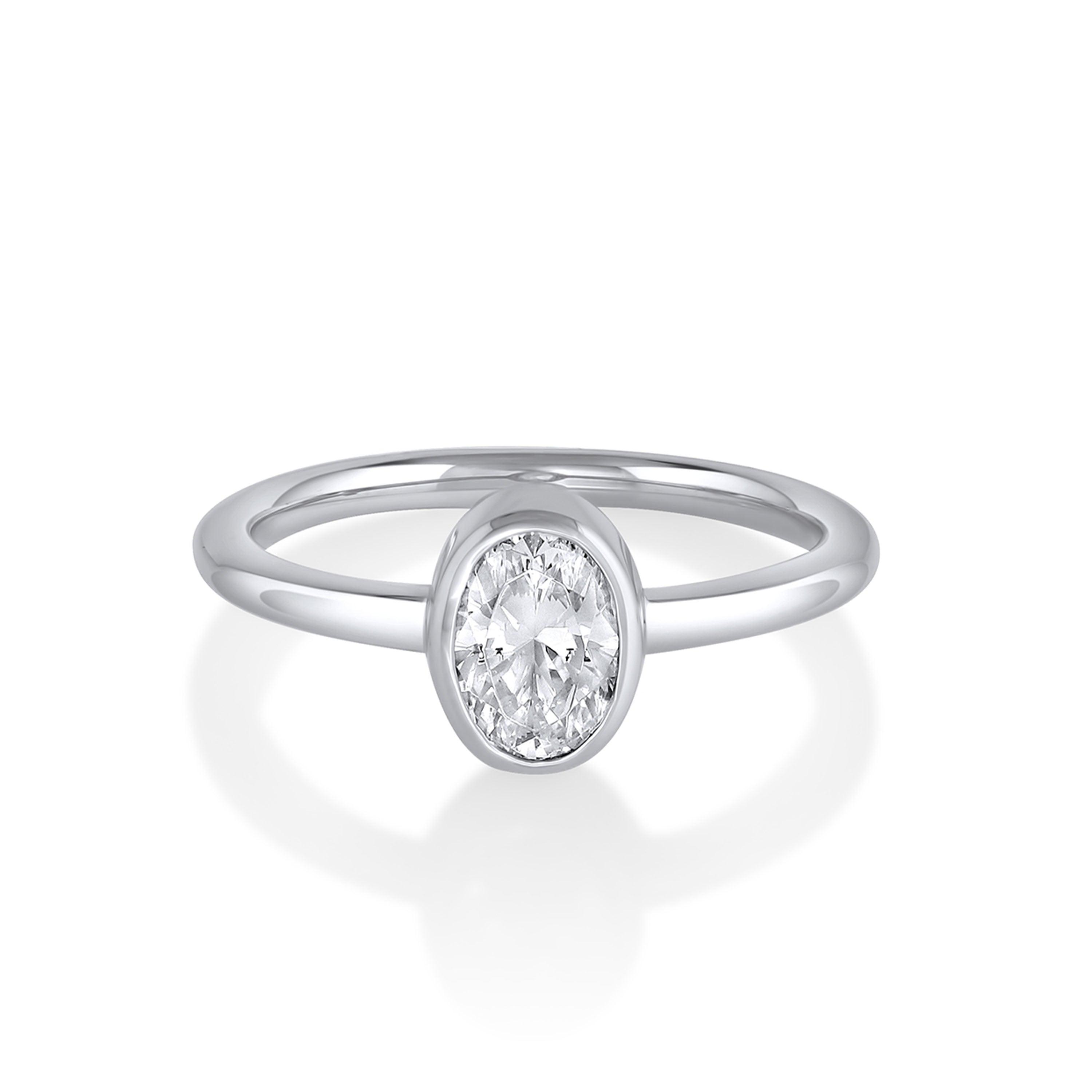Marrow Fine Jewelry White Diamond Solitaire Brushed Metal Finish Engagement Ring