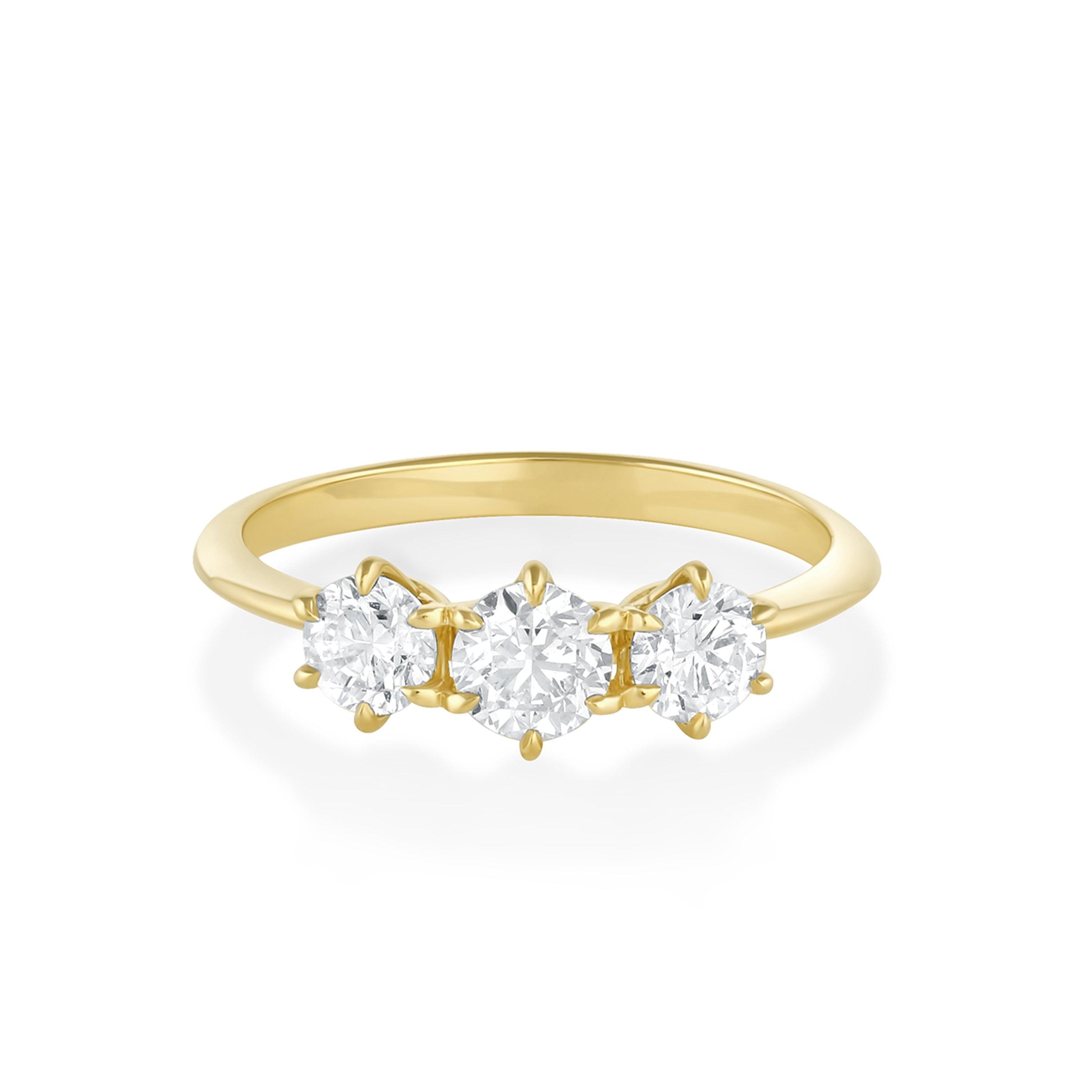 Marrow Fine Jewelry Minuette Collection Maude Three-Stone White Diamond Engagement Ring