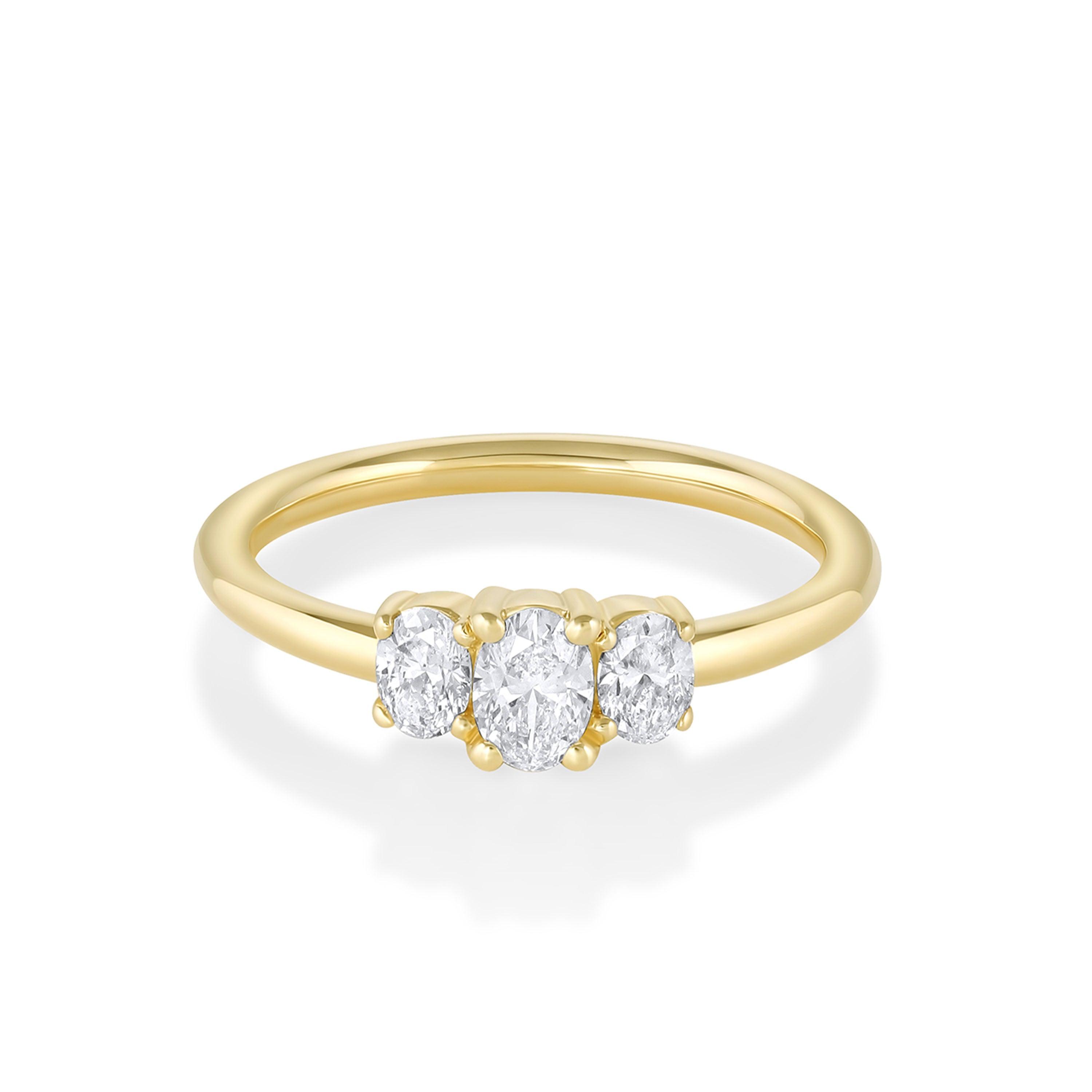Marrow Fine Jewelry Minuette Collection Michelle Oval Three-Stone White Diamond Engagement Ring