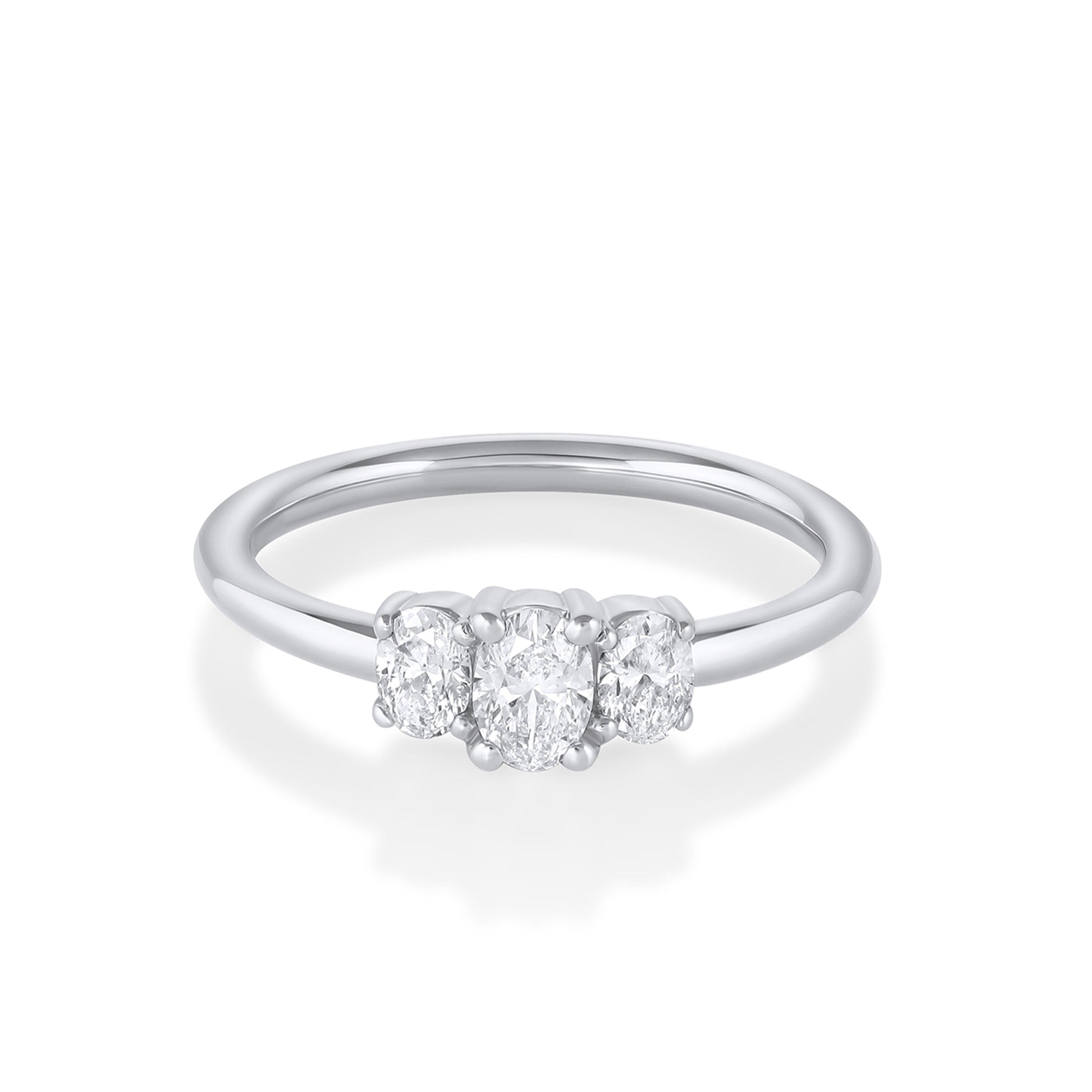 Marrow Fine Jewelry Minuette Collection Michelle Oval Three-Stone White Diamond Engagement Ring