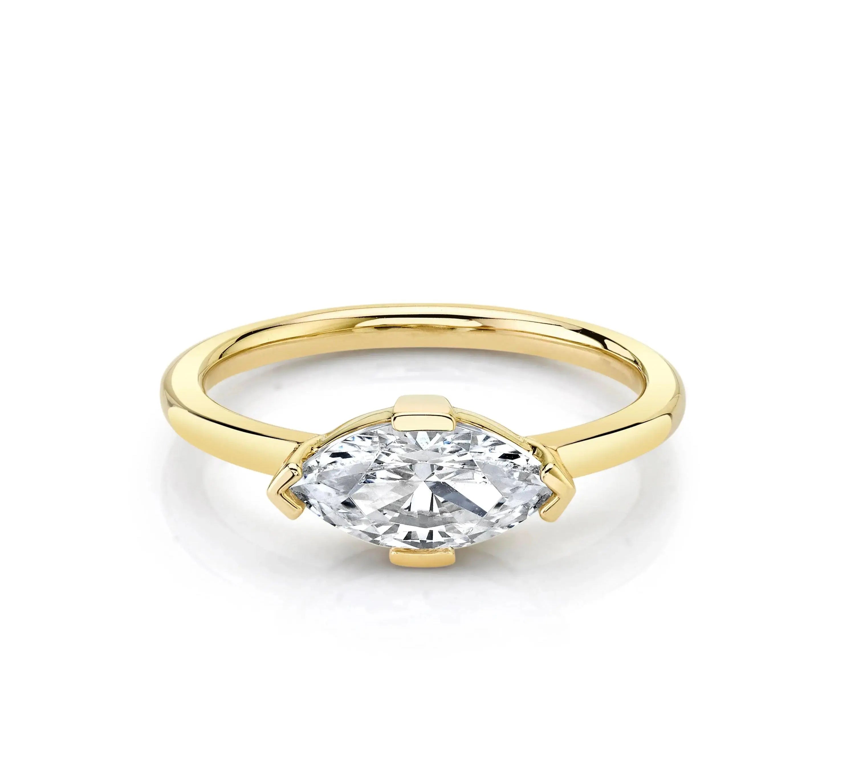 Marrow Fine Jewelry East/west Set White Diamond Marquise Engagement Ring With Tab Prongs [Yellow Gold]