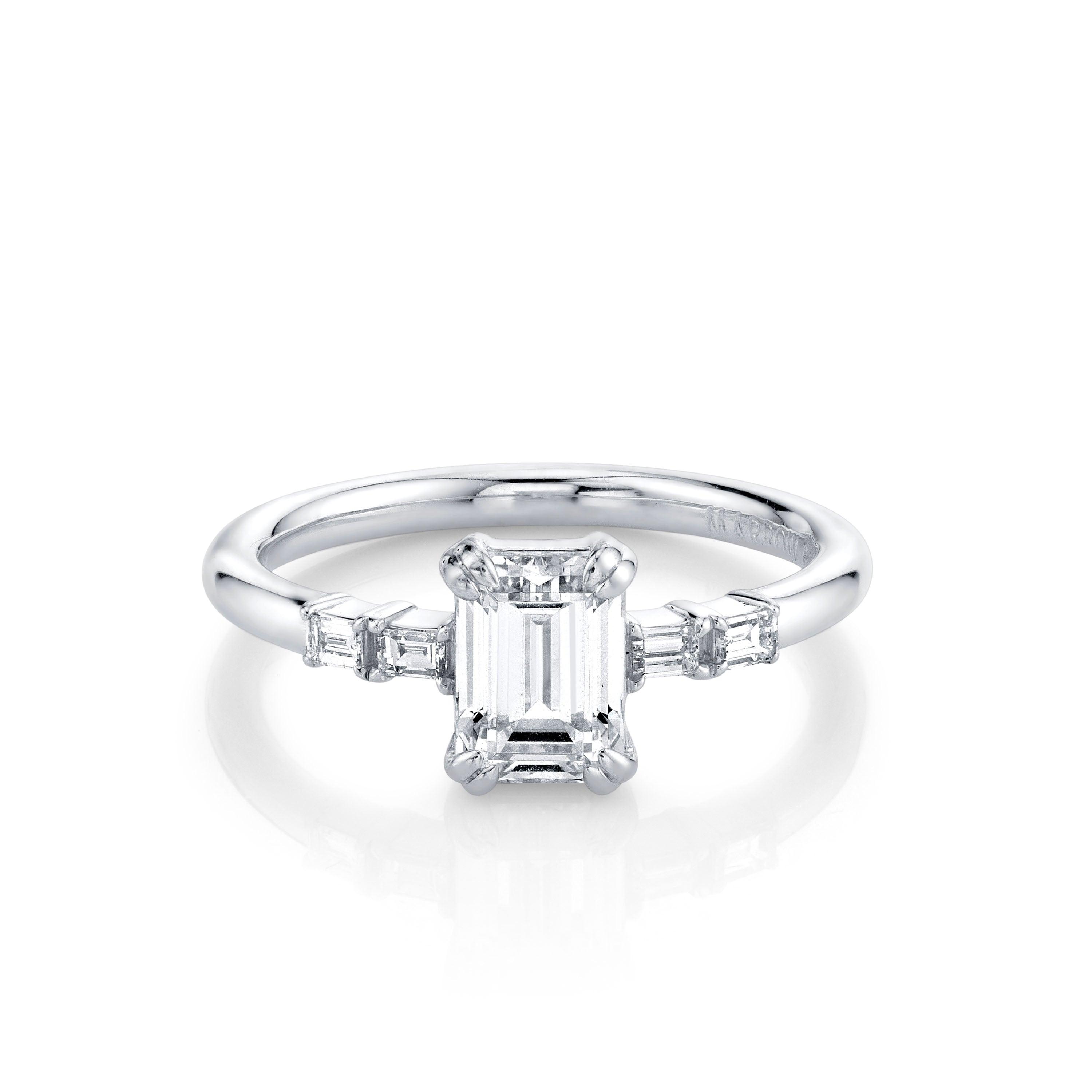 Marrow Fine Jewelry Emerald Cut White Diamond Engagement Ring With Baguette Side Diamonds
