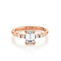 Marrow Fine Jewelry Emerald Cut White Diamond Engagement Ring With Baguette Side Diamonds [Rose Gold]