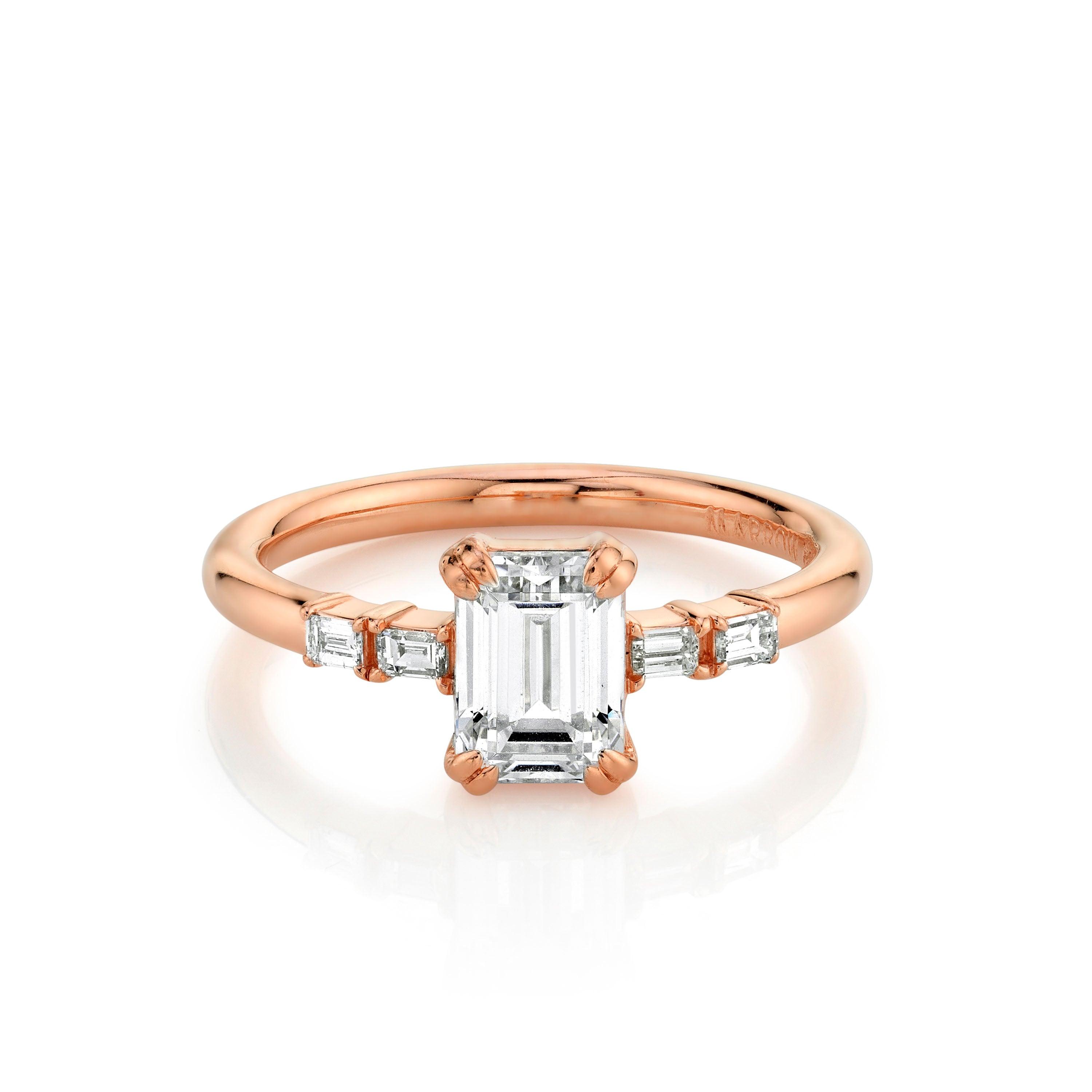 Marrow Fine Jewelry Emerald Cut White Diamond Engagement Ring With Baguette Side Diamonds