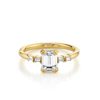 Marrow Fine Jewelry Emerald Cut White Diamond Engagement Ring With Baguette Side Diamonds [Yellow Gold]