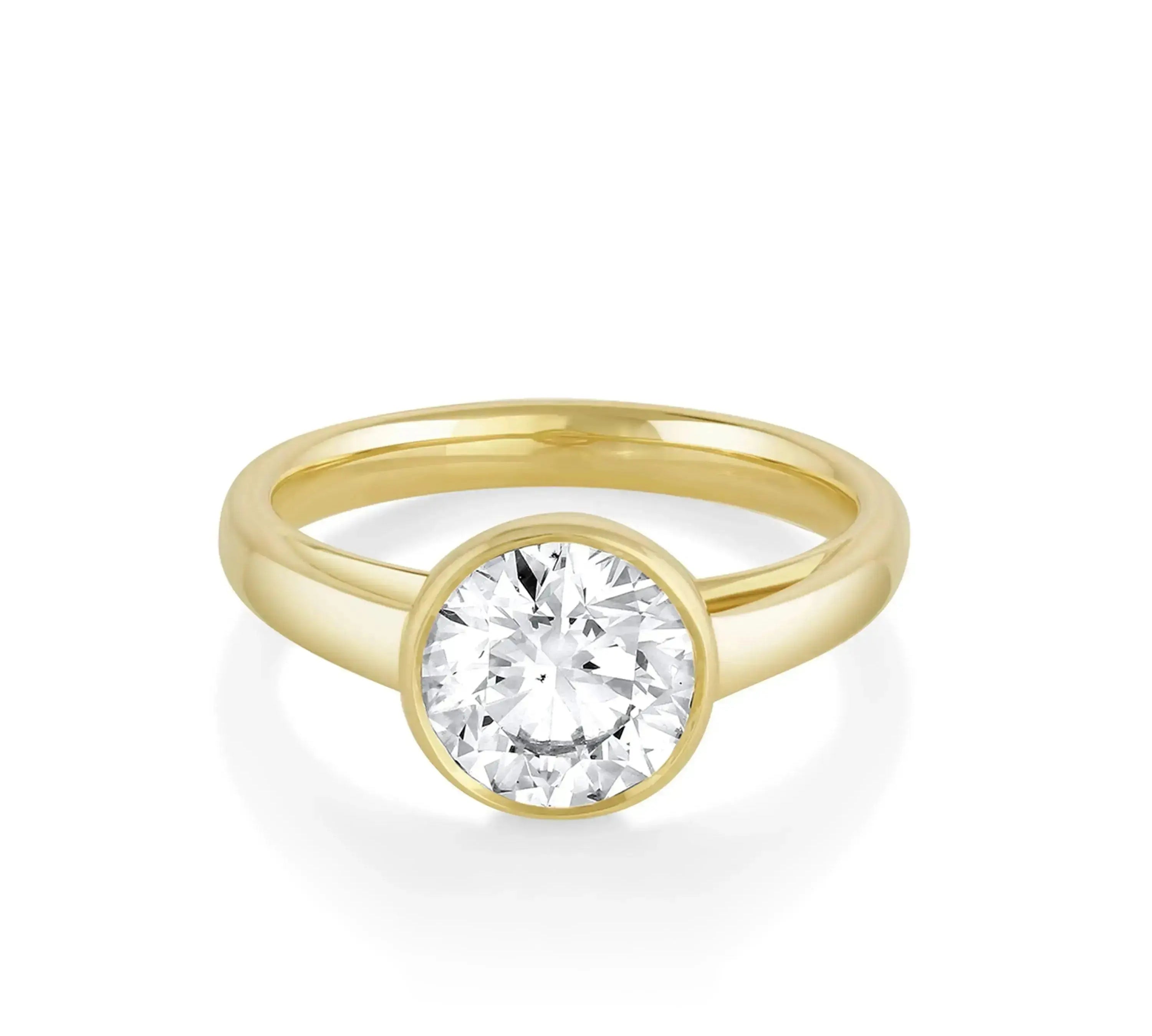 Marrow Fine Jewelry Tessa White Diamond Bezel Round Solitaire Engagement Ring [Yellow Gold]